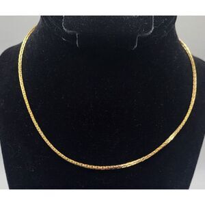 Vintage Gold Tone Straight Italian Baht Chain Signed Korea Necklace 15.5in